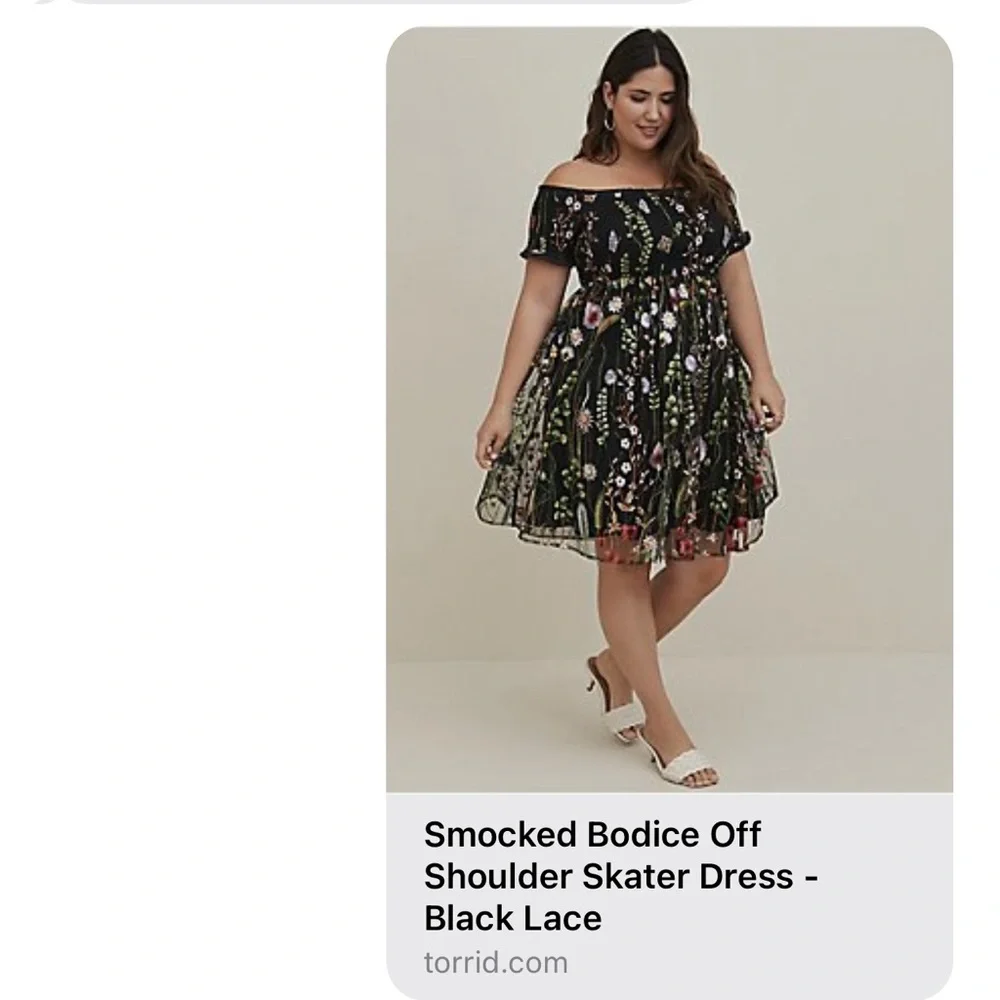 Torrid Black Floral Off-Shoulder mini Dress embroidered sheer size 1x 14 16 - Picture 5 of 11